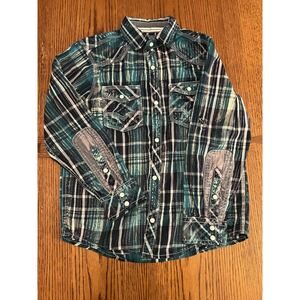 BKE Vintage The Buckle Youth Boys Long Sleeve Button Down Size S (8) Blue/Green